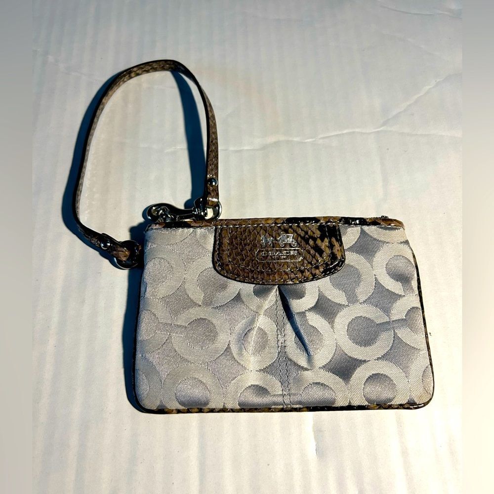Coach Madison Op Art Logo Embossed Leather Trim Wristlet